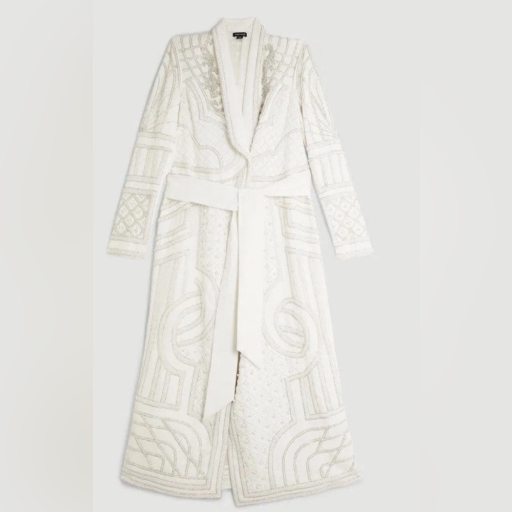 Karen Millen Pearl Embellished Woven Ivory Maxi Blazer Dress (NWT) - Picture 5 of 9